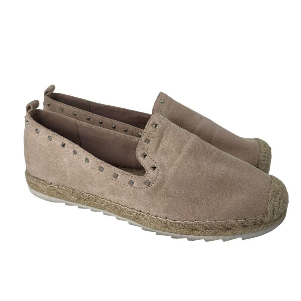Marc Fisher Chequer Flats Size 8.5 Blush Pink Espadrille Slip On Shoe Studded